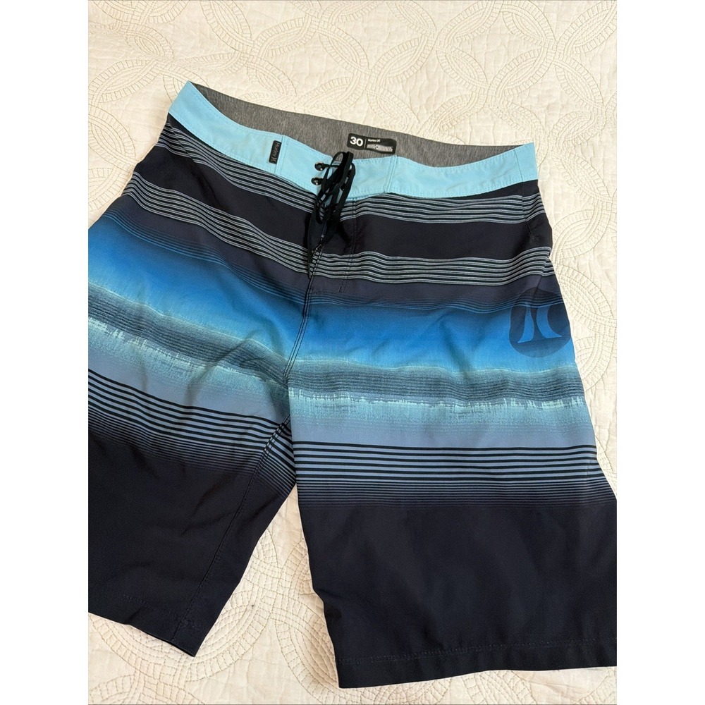 Hurley Phantom Board Shorts Mens 30 Blue Black Stripe Swim Trunks Surf Swimwear